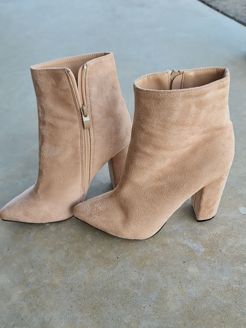 Women's Blush Suede Ankle Booties with Block Heel